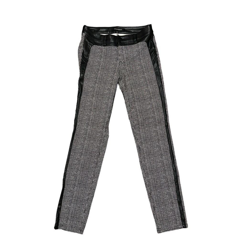 Liverpool Womans‎ Felicia Leggings Faux Leather Tuxedo Trim Bl/Wh Check Size 6
